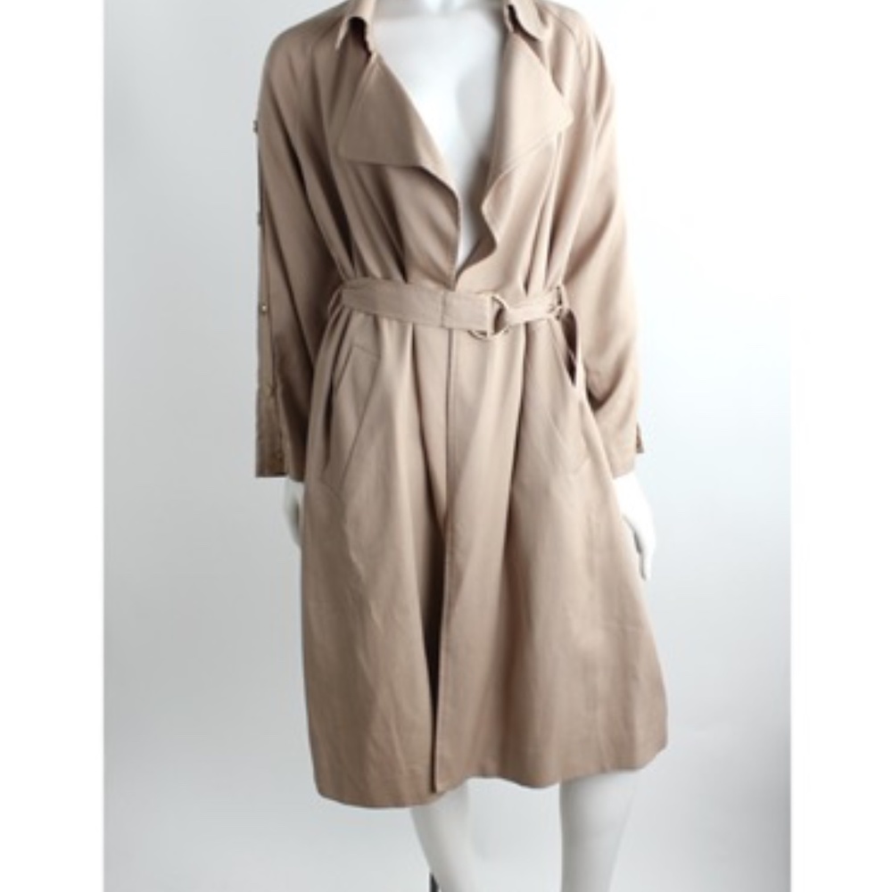 LN Suncoo Paris Gabardine Belted Trench Coat Brushed Gold Buttons Minimal Pink